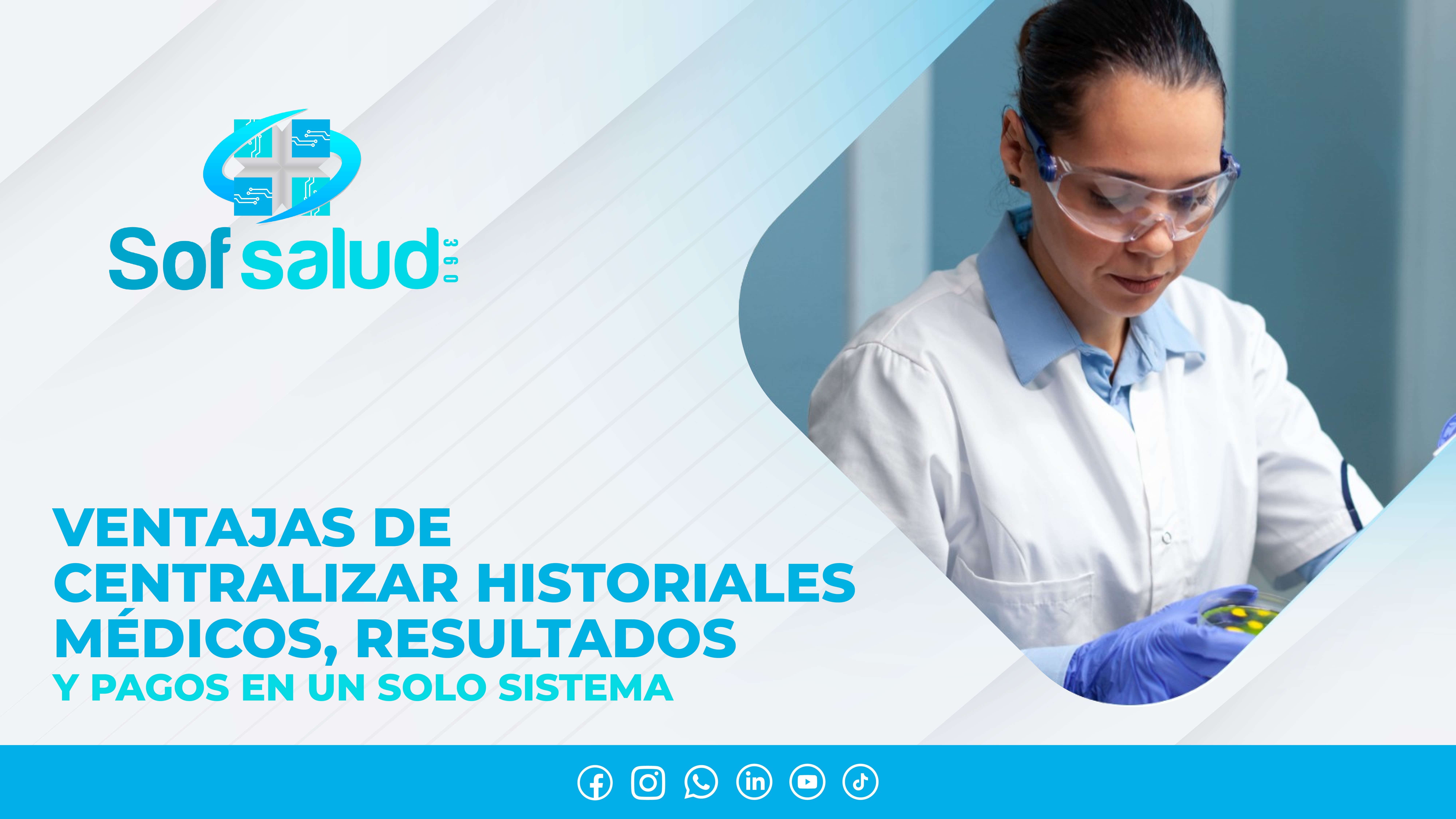 Ventajas de centralizar historiales médicos, resultados y pagos en un solo sistema.
